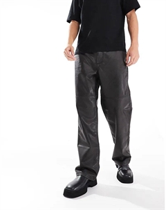 Широкие брюки из искусственной кожи черного цвета Pull & bear