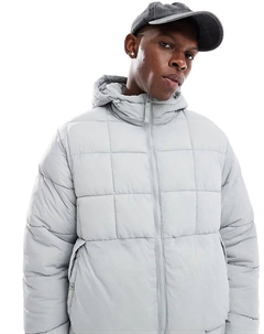 Легкая стеганая куртка с капюшоном в цвете «ледяной серый» Pull & bear