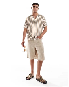 Рубашка с полосатым воротником revere бежевого цвета Only & sons