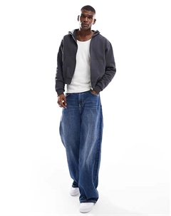 Толстовка с капюшоном и заниженной молнией на плече серого цвета Asos design