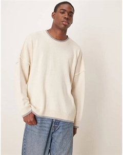 Очень большой свободный вязаный джемпер бежевого цвета с серой отделкой и открытыми швами Asos design