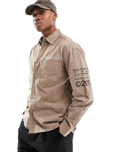 Свободная рубашка с принтом NYC бежевого цвета Only & sons