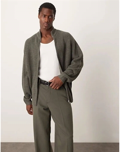 Вязаный свободный свитер в стиле рыбака на молнии серого цвета Asos design