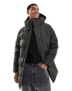 Длинное стеганое пальто с капюшоном темно-зеленого цвета Only & sons