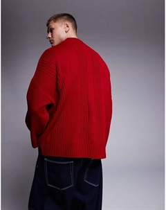 Очень свободный вязаный джемпер свободного кроя с круглым вырезом и отделкой в рубчик красного цвета Asos design