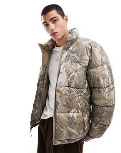 Свободный стеганый пиджак с высоким воротом в бежевом камуфляжном узоре Hollister