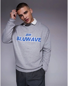 Свободный свитшот oversize с принтом спереди серого меланжевого цвета Asos design