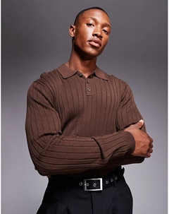 Джемпер-поло Essential Muscle Fit из трикотажной резинки коричневого цвета Asos design