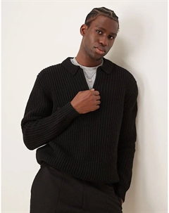 Джемпер свободного кроя из смеси шерсти, плотной вязки, с застежкой-молнией на четверть оборота и воротником черного цвета Asos design