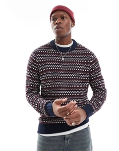 Джемпер структурированной вязки с круглым вырезом и полоской темно-синего цвета Only & sons