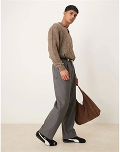 Элегантные широкие брюки плотника серой фактуры Asos design