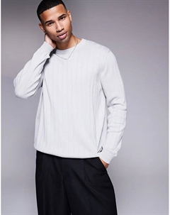 Свободный вязаный джемпер в широкую резинку ледяного серого цвета Asos design