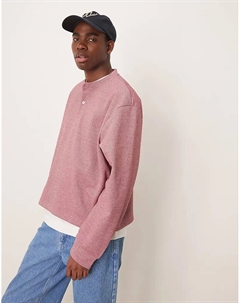 Джемпер свободного кроя из пике с воротником-хенли темно-розового цвета Asos design