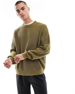 Вязаный свободный джемпер в рубчик цвета хаки в рыбацком стиле Asos design