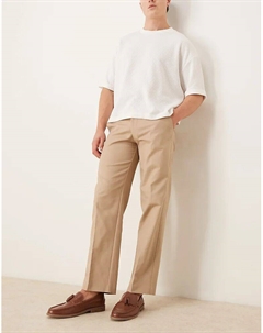 Элегантные прямые брюки-чинос из хлопка премиум-класса в коричневом цвете Asos design