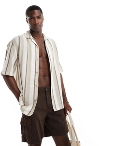 Рубашка в коричневую полоску бежевого цвета Pull & bear