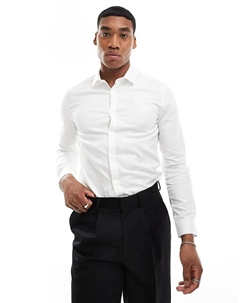 Свадебная элегантная облегающая рубашка с рисунком «елочка» белого цвета Asos design