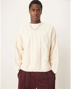 Свободный джемпер из плотной шерстяной смеси с круглым вырезом в цвете овсянки Asos design