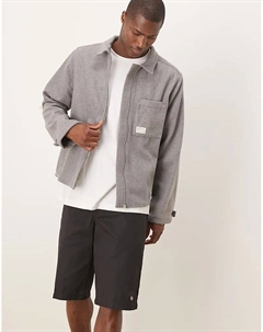 Свободная рубашка свободного кроя на молнии с начесом и тканой вставкой серого цвета Asos design