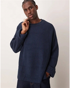 Свободный джемпер из смеси шерсти и пряжи в рубчик темно-синего цвета Asos design