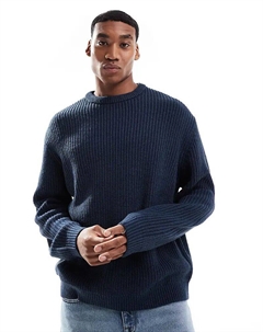 Свободный вязаный джемпер в рубчик в стиле рыбацкой вязки темно-синего цвета Asos design