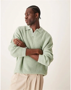 Свободный вязаный джемпер в стиле рыбацкой резинки с вырезом на горловине в цвете шалфея Asos design