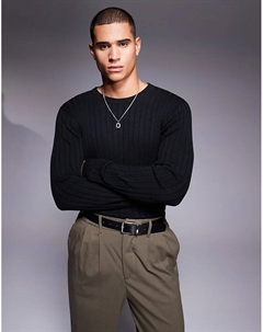 Вязаный джемпер Essential Muscle Fit в черном цвете Asos design
