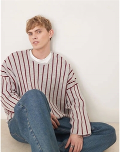 Очень свободный вязаный джемпер свободного кроя с круглым вырезом и полосками светло-серого цвета Asos design