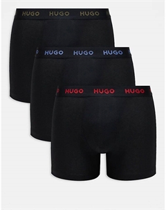 HUGO Bodywear, комплект из 3-х трусов-боксеров черного цвета с логотипом на поясе Hugo red