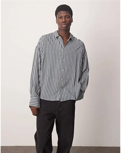 Объемная рубашка оверсайз с мешковатыми рукавами в сине-зеленую полоску Asos design