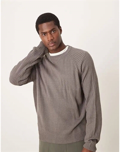 Свободный трикотажный джемпер свободного кроя с круглым вырезом и рукавами в рубчик в угольно-сером меланжевом цвете Asos design