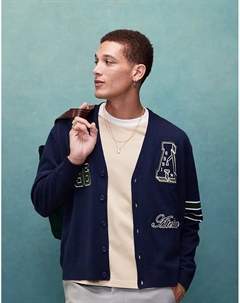 Свободный трикотажный университетский кардиган свободного кроя темно-синего цвета с нашивкой Asos design