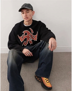 Джемпер оверсайз Cypher с красным жаккардовым рисунком черного цвета Weekday