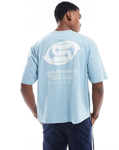 Свободная футболка оверсайз с уличной графикой в каменно-голубом цвете Asos design