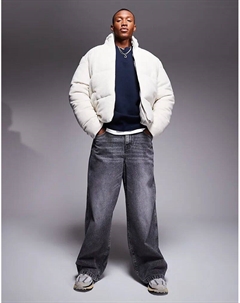 Фактурная куртка-пуховик из шерсти цвета экрю Asos design