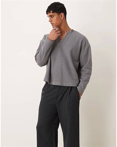 Свободный легкий джемпер свободного кроя с V-образным вырезом в рубчик серого меланжевого цвета Asos design