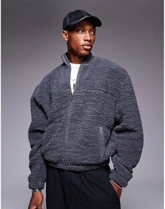 Свободная куртка свободного кроя Borg Track Jacket серого цвета Asos design