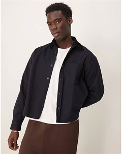 Свободная рубашка свободного кроя с воротником-стойкой в стиле «оверсайз» темно-синего цвета Asos design