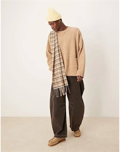 ASOS DEISGN очень свободный фактурный вязаный джемпер с карманом бежевого цвета - BEIGE Asos design