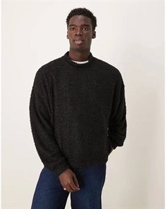 Джемпер свободного кроя с высоким воротом и пушистой текстурой черного цвета Asos design