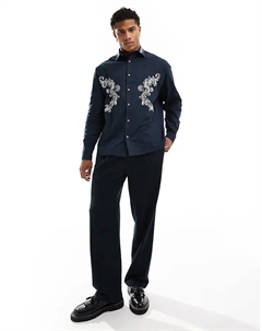 Рубашка свободного кроя в стиле 90-х с цветочной вышивкой темно-синего цвета Asos design