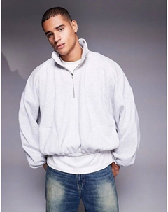 Экстремально свободный свитшот с застежкой-молнией на половину длины серого меланжевого цвета Asos design