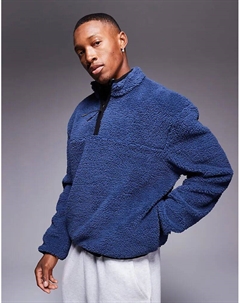 Свободный свободный свитшот с застежкой-молнией на половину длины в синем цвете Asos design