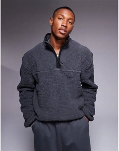 Свободный свободный свитшот из искусственного меха с застежкой-молнией на половину длины, черного цвета Asos design