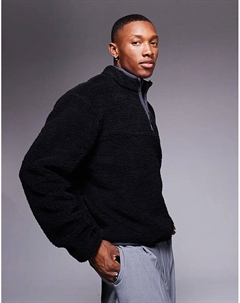 Свободный свободный свитшот с застежкой-молнией на половину длины черного цвета Asos design