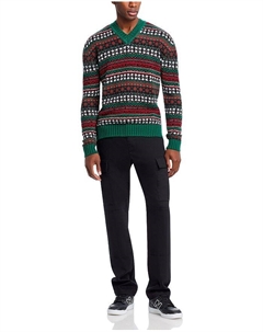 Sissoh шерстяной смесовый свитер с узором Fair Isle свободного кроя с V-образным вырезом, мультиколор Hugo