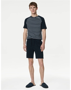 Полосатый пижамный комплект из чистого хлопка, темно-синий Marks & spencer