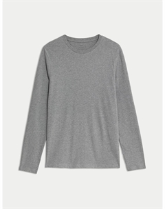 Футболка с длинным рукавом из чистого хлопка, серый Marks & spencer