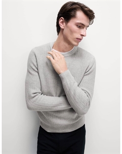 Фактурный джемпер из хлопковой смеси с круглым вырезом, серый мергель Marks & spencer