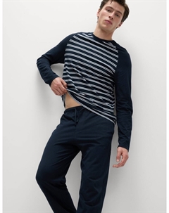 Полосатый пижамный комплект из чистого хлопка, темно-синий Marks & spencer